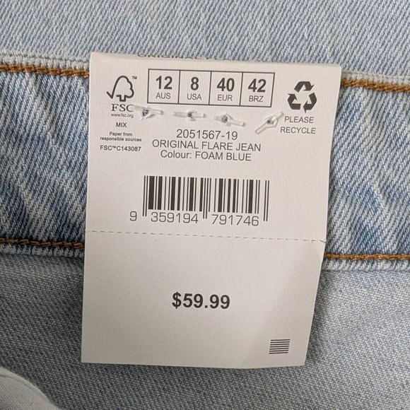 Cotton On Original Flare Jeans‎ Women's 8 Light Wash High Rise Denim Retro Boho - Picture 12 of 12
